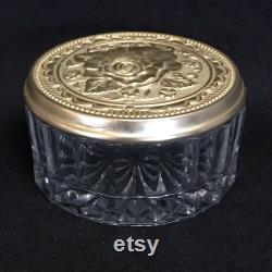 Vintage KIG Crystal and Brass Lidded Powder Dish Indonesia