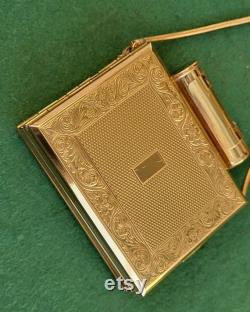 Vintage Kigu All In One Powder Compact. Vintage Kigu Gold Tone Complete Party Compact, Cigarette Case And Powder And Lipstick Compact.