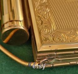 Vintage Kigu All In One Powder Compact. Vintage Kigu Gold Tone Complete Party Compact, Cigarette Case And Powder And Lipstick Compact.