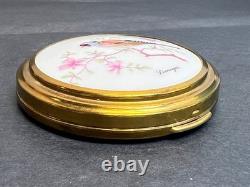Vintage Kigu Plus Patent Limoges Porcelain Brass Powder Compact Mirror Case Box