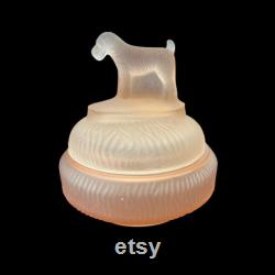 Vintage LE Smith Spike Bulldog Pink Satin Depression Glass Vanity Powder Jar