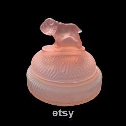 Vintage LE Smith Spike Bulldog Pink Satin Depression Glass Vanity Powder Jar