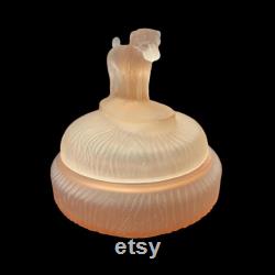 Vintage LE Smith Spike Bulldog Pink Satin Depression Glass Vanity Powder Jar