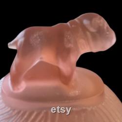 Vintage LE Smith Spike Bulldog Pink Satin Depression Glass Vanity Powder Jar
