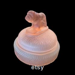 Vintage LE Smith Spike Bulldog Pink Satin Depression Glass Vanity Powder Jar