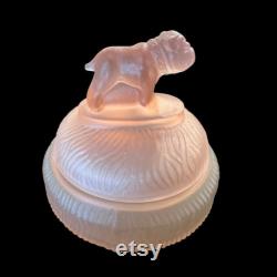 Vintage LE Smith Spike Bulldog Pink Satin Depression Glass Vanity Powder Jar