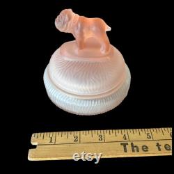 Vintage LE Smith Spike Bulldog Pink Satin Depression Glass Vanity Powder Jar