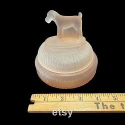 Vintage LE Smith Spike Bulldog Pink Satin Depression Glass Vanity Powder Jar