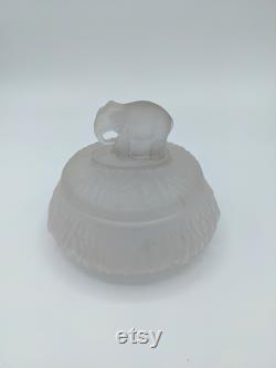 Vintage L.E. Smith Art Deco Clear Satin Glass Elephant Lidded Powder Jar Dish