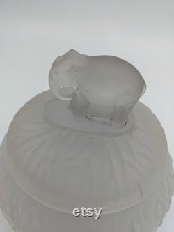 Vintage L.E. Smith Art Deco Clear Satin Glass Elephant Lidded Powder Jar Dish
