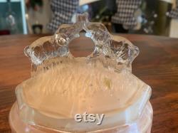 Vintage L E Smith Battling Kissing Elephants Scarce Pink Satin Glass Powder Box Depression