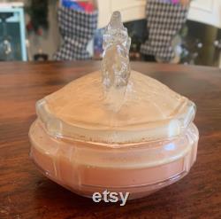 Vintage L E Smith Battling Kissing Elephants Scarce Pink Satin Glass Powder Box Depression