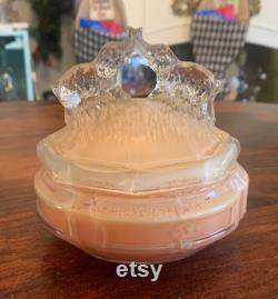 Vintage L E Smith Battling Kissing Elephants Scarce Pink Satin Glass Powder Box Depression