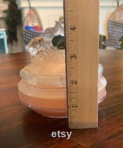 Vintage L E Smith Battling Kissing Elephants Scarce Pink Satin Glass Powder Box Depression