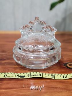 Vintage L.E. Smith Battling or Kissing Elephants Powder Dish Clear Glass Depression Glass Perfect Condition