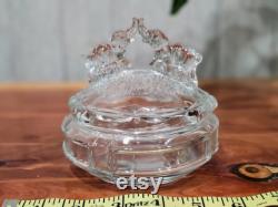 Vintage L.E. Smith Battling or Kissing Elephants Powder Dish Clear Glass Depression Glass Perfect Condition