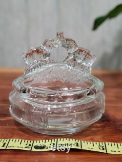 Vintage L.E. Smith Battling or Kissing Elephants Powder Dish Clear Glass Depression Glass Perfect Condition