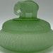 Vintage L E Smith Glass Uranium Green Satin Glass Powder Jar Elephant Figurine Flea bites Small ding in Ear Glows
