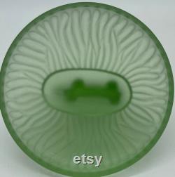 Vintage L E Smith Glass Uranium Green Satin Glass Powder Jar Elephant Figurine Flea bites Small ding in Ear Glows