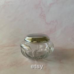 Vintage La Pierre Sterling Silver Topped Crystal Glass Vanity Powder Dresser Jar, Art Deco Mongrammed Lid PO'M