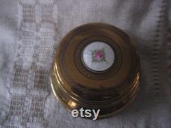 Vintage Lador Music Powder Puff Box Gold Tone Brass Metal Wind up Trinket Box Plays Moonlight Serenade