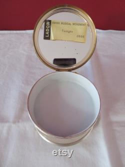Vintage Lador Musical Powder Box with Flowers to Lid 1950's Swiss Musical Movement Tonight West Side Story Unused See Condition Report