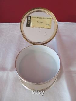 Vintage Lador Musical Powder Box with Flowers to Lid 1950's Swiss Musical Movement Tonight West Side Story Unused See Condition Report