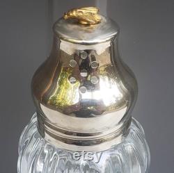 Vintage Lady Primose Dusting Silk Bottle Shaker Golden Bee on Silver Cap Talcum Powder Dispenser