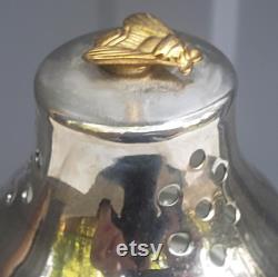 Vintage Lady Primose Dusting Silk Bottle Shaker Golden Bee on Silver Cap Talcum Powder Dispenser