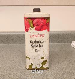 Vintage Lander Gardenia Sweet Pea Talc Tin 1950s Bath Decor