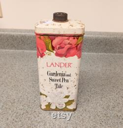 Vintage Lander Gardenia Sweet Pea Talc Tin 1950s Bath Decor