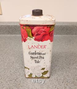 Vintage Lander Gardenia Sweet Pea Talc Tin 1950s Bath Decor