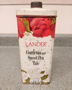 Vintage Lander Gardenia Sweet Pea Talc Tin 1950s Bath Decor