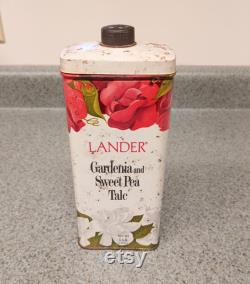 Vintage Lander Gardenia Sweet Pea Talc Tin 1950s Bath Decor