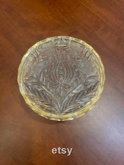 Vintage Lead Crystal Cut Glass Circular Hinged Trinket Box