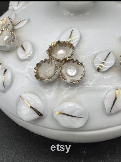Vintage Lefton Fine China Lidded Vanity Jar Powder Dish Applied Florals 4in