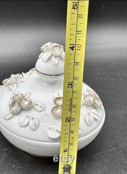 Vintage Lefton Fine China Lidded Vanity Jar Powder Dish Applied Florals 4in