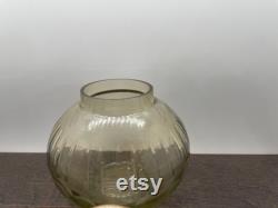 Vintage Light Amber Cut Glass Vanity Jar with Decorative Etched Brass Lid