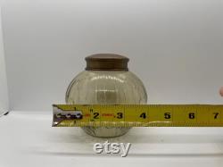 Vintage Light Amber Cut Glass Vanity Jar with Decorative Etched Brass Lid