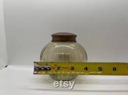 Vintage Light Amber Cut Glass Vanity Jar with Decorative Etched Brass Lid