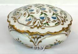 Vintage Limoges Porcelain Lidded Powde Jar, Hand Painted and Made in France, Mint Condition, Floral Motif with Applied Gold, 5.5 Diameter