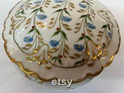 Vintage Limoges Porcelain Lidded Powde Jar, Hand Painted and Made in France, Mint Condition, Floral Motif with Applied Gold, 5.5 Diameter