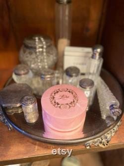 Vintage Lovue Powder Box Mid Century Pink Faux Marble MCM 1950s Vanity Trinket Box Jewelry Box Bedroom Bathroom Boudoir Decor