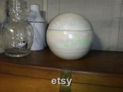 Vintage MCM ceramic lidded powder jar, iridescent white sphere ball. JE, Amar Free Shipping