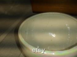 Vintage MCM ceramic lidded powder jar, iridescent white sphere ball. JE, Amar Free Shipping