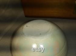 Vintage MCM ceramic lidded powder jar, iridescent white sphere ball. JE, Amar Free Shipping