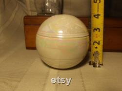 Vintage MCM ceramic lidded powder jar, iridescent white sphere ball. JE, Amar Free Shipping