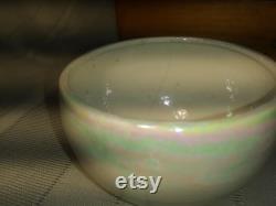 Vintage MCM ceramic lidded powder jar, iridescent white sphere ball. JE, Amar Free Shipping