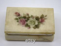 Vintage Made In Italy Hand Carved Alabaster Hinged Jewellery Box, Trinket Dish, Vanity Dish