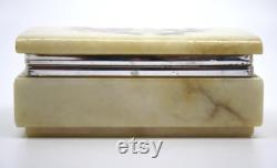 Vintage Made In Italy Hand Carved Alabaster Hinged Jewellery Box, Trinket Dish, Vanity Dish